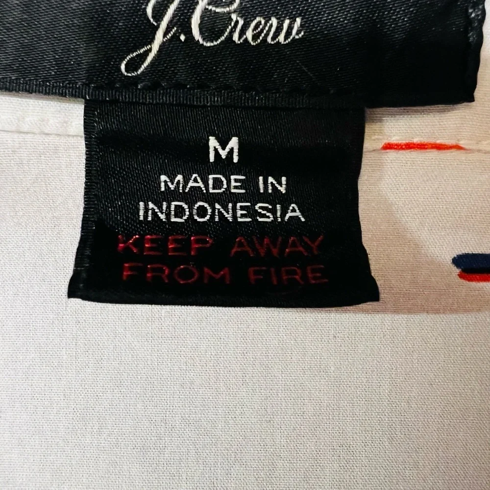 J. Crew White Pajama Shirt with Red and Blue Skier Print Men’s Size Medium